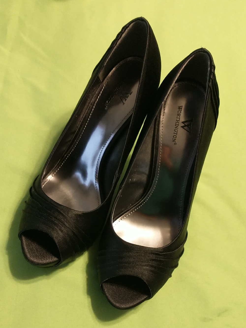 Worthington Black Satin Peep-Toe Evening Shoes - Picture 3 of 10